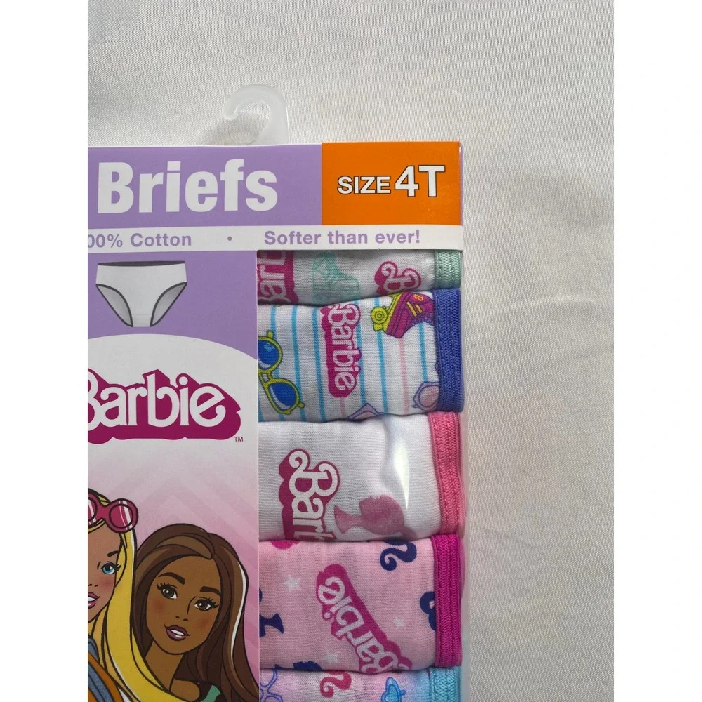 Barbie Girls Brief Underwear 6‎ Pack 100% Cotton Pink Blue White Size 4T NEW